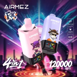 Airmez FOX 4 v 1 120000 Puffs, 4 prilagodljive okuse, roza in vijolična barva, lisji motiv, 15ml*4 E-Liquid, mrežasti navitje, Type-C polnilec