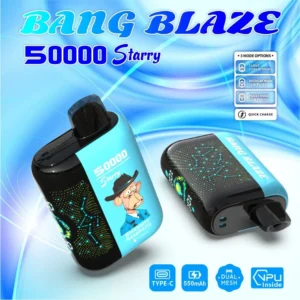 BANG BLAZE 50000 Puffs Starry, okus Blueberry Raspberry, zvezdni motiv, 3 načina delovanja, dualni mrežasti navitje, 550mAh baterija, Type-C polnilec