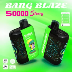 BANG BLAZE 50000 Puffs Starry, okus Watermelon Ice, zvezdni motiv, 3 načina delovanja, dualni mrežasti navitje, 550mAh baterija, Type-C polnilec