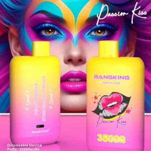 BANG KING Switch Duo 35000 Puffs, Passion Kiss, dvojni okus Peach Mango in Strawberry Mango