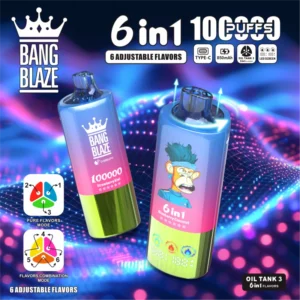 BANG BLAZE 100000 Puffs 6 v 1, način preklapanja okusov, Pure Flavors Mode & Flavors Combination Mode, 6 prilagodljivih okusov, LED zaslon
