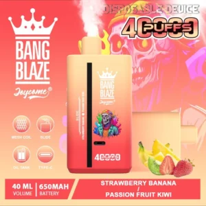 BANG BLAZE Dual Flavor 40K Puffs 2U1, dvojni okus Strawberry Banana & Passion Fruit Kiwi, barvni skuškast stil