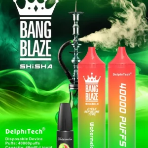Bang Blaze Shisha 40000 PUFFS, okus Watermelon, dvojni prikaz, DelphiTech tehnologija