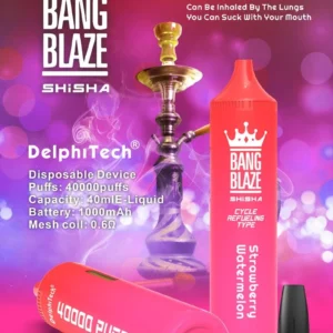 Bang Blaze Shisha 40000 PUFFS, okus Strawberry Watermelon, shisha scenarij, DelphiTech tehnologija
