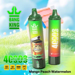 Bang King 40000 Puffs, scenični prikaz, roza-zeleni gradient, gorilski motiv, lučna ozadje z rožami in mesečno lučjo