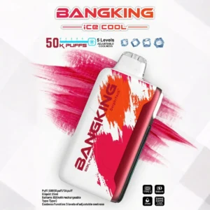 Bang King 50000 Puffs Ice Cool, samostojni prikaz, 5 stopenj prilagodljive hladnosti, oranžno-rdeča barva