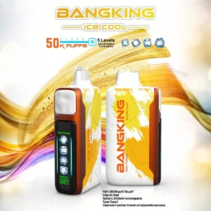 Bang King 50000 Puffs Ice Cool, dvojni prikaz, 5 stopenj prilagodljive hladnosti, oranžno-zlata barva