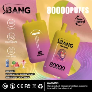 Bang Leader 80000 Puffs 3 v 1, tri prilagodljive okuse, okusi Red Bull, Watermelon Bubble Candy in Strawberry Ice Cream, gorilski motiv s slušalkami, dualni mrežasti navitje, Type-C polnilec