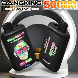 BANG KING Twins 50000 Puffs, okus Watermelon Ice in Watermelon Hubba Bubba, barvna lobanja s slušalkami, 650mAh baterija, 28x2ml E-Liquid, digitalni prikaz