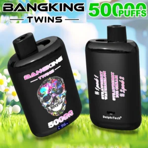 BANG KING Twins 50000 Puffs, okus Strawberry Watermelon in Strawberry Ice Cream, barvni lobanja motiv, 650mAh baterija, 28x2ml E-Liquid, digitalni prikaz