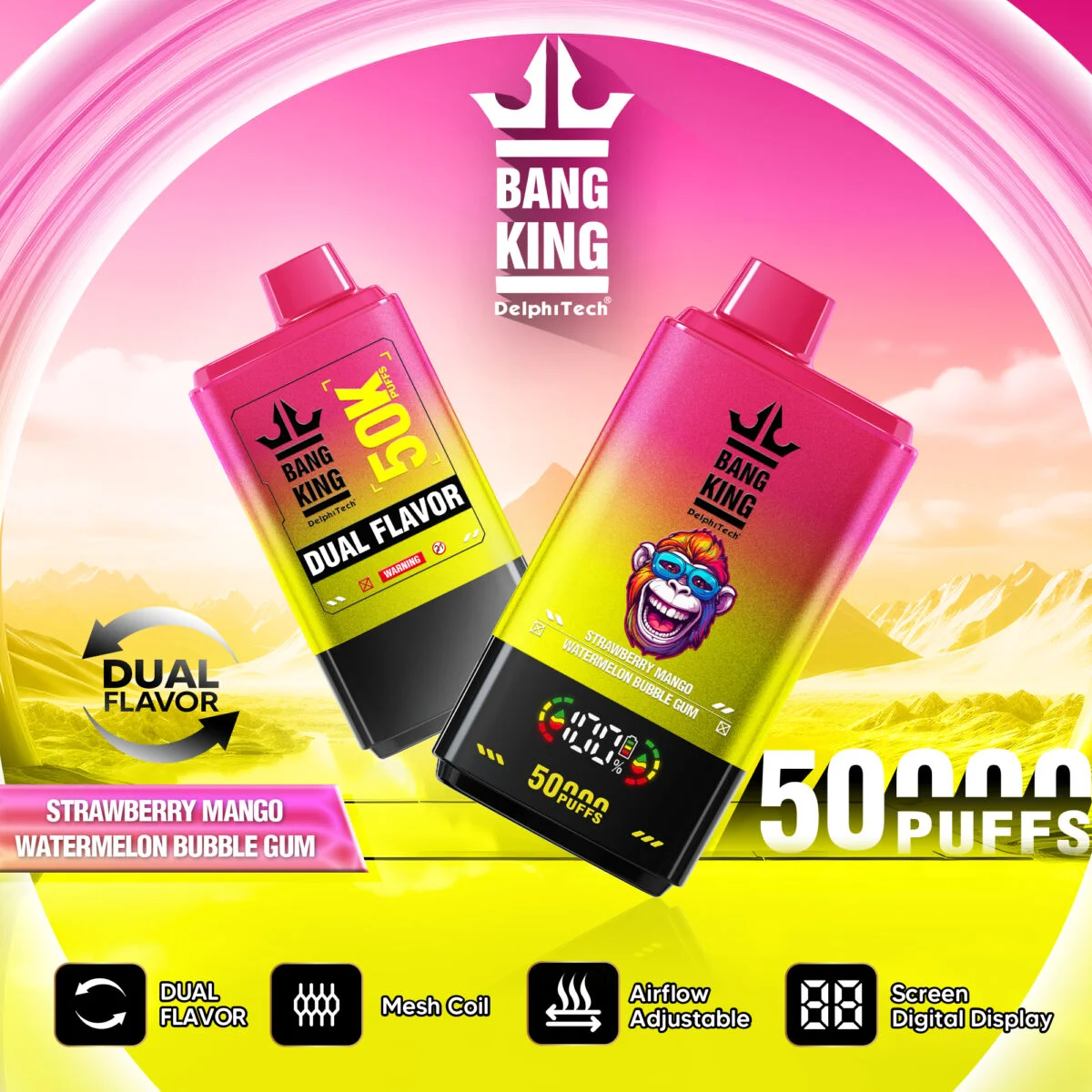 Bang King Dual Flavor 50K Puffs 2U1 enkratna e-cigareta z dvojnimi okusi za Slovenijo